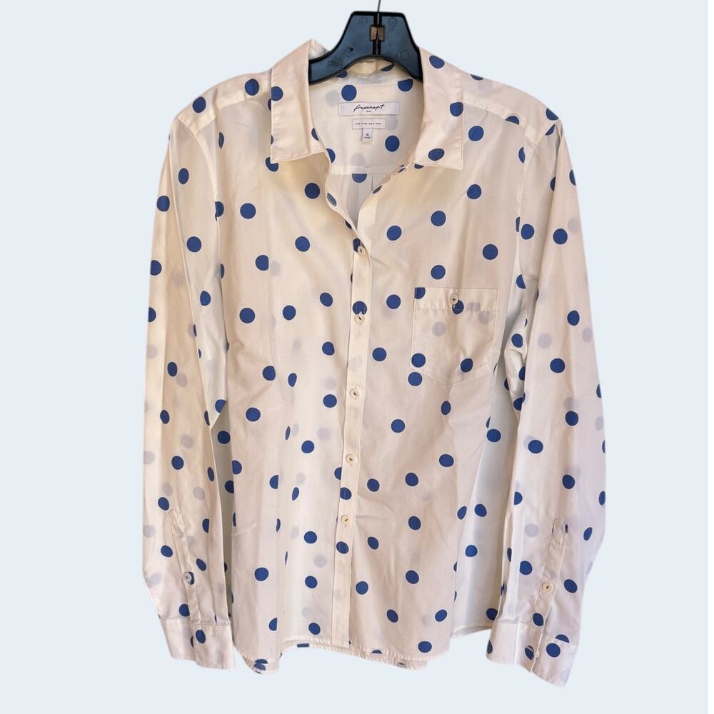 Foxcroft Polka Dot Cotton Button Up Shirt size 16 Fitted "Heritage Non-Iron"